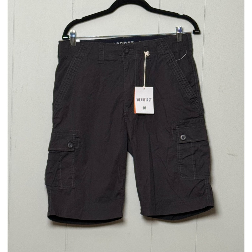 NWT Wearfirst Mens Cargo Shorts Pepper Gray Ripstop Cotton Spandex Size 30